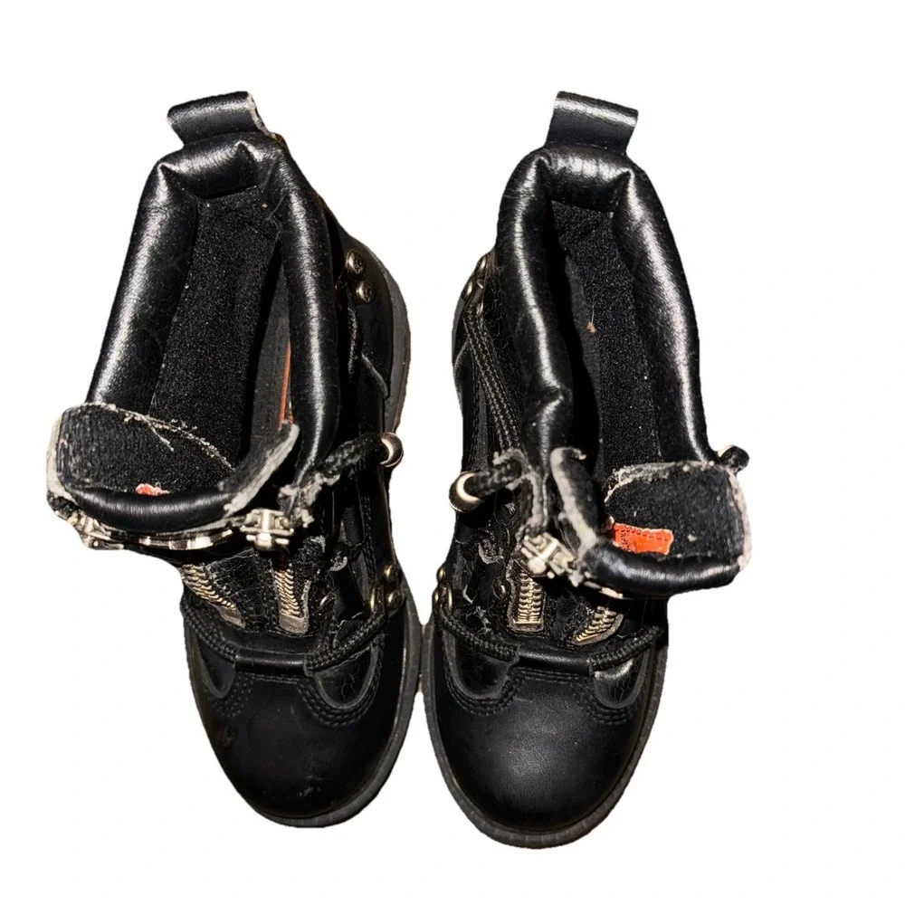 Harley Davidson Brake Light Boots Kids Double Zipper Black Chunky Youth Sz 10